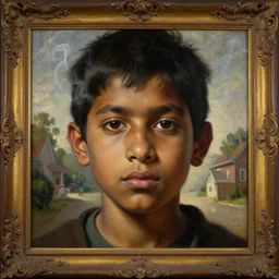 a beautiful cinematic masterpiece classical headshot closeup portrait of a stoner indian boy, stoned, tripping, centered symmetrical, head only, by willem claesz. heda, by greg rutkowski, oil on canvas, ornate, suburban, brilliant lighting, smoke, chiaroscuro, detailed, no frames, 8 k