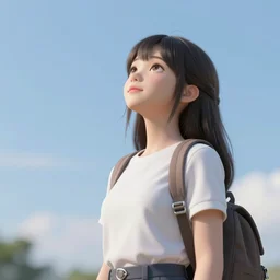 A girl looking at the sky, highly detailed, cgtrader