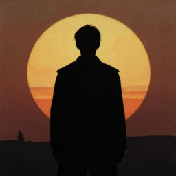 a dark figure in silhouette against a granular sun, trending artstation, monet