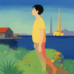 a colorful vibrant portrait of a simple human figure skewed perspective dreamy dreamy vibes and dreaming, by kawase hasui, moebius, edward hopper and james gilleard, zdzislaw beksinski, steven outram colorful flat surreal design, hd, 8 k, artstation