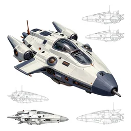 concept art model sheet technical illustration of a space pirate's spaceship, trending on artstation, from the anime series ghost in the shell