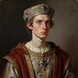 portrait painting of a skinny male scribe wearing fancy medieval clothes and a cap, sharp focus, award - winning, trending on artstation, masterpiece, highly detailed, intricate. art by aurore folny