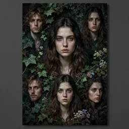 stylized dark gloomy mysterious portrait of an artistic pose, composition, young lady sorrounded by nature, cinematic moody colors, ivy, flowers, one single head, realistic shaded, fine details, realistic shaded lighting poster by ilya kuvshinov, magali villeneuve, artgerm, jeremy lipkin and michael garmash and rob rey