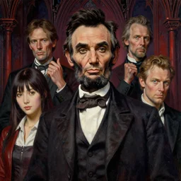 realistic detailed image of Abe Lincoln,  Ayami Kojima, Amano, Karol Bak, Greg Hildebrandt, and Mark Brooks, Neo-Gothic, gothic, rich deep colors. Beksinski painting. art by Takato Yamamoto. masterpiece. ultra details, high quality, high resolution .