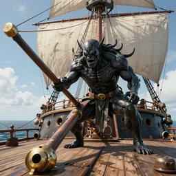 kraken killed by harpoon on deck of an old warship with sails, unreal engine, octane render, style of midjourney, highly detailed