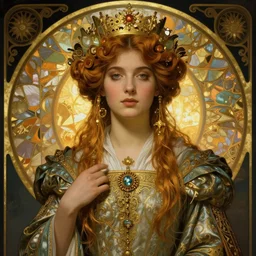 beautiful young medieval queen by jean delville, art nouveau, symbolist, visionary, gothic