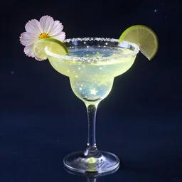 cocktail cosmos margarita, glowing stars inside, liquid night sky, glowing, magic