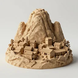 digital matte painting village carved out of a mountain