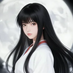 portrait of the japanese moon princess kaguya hime with long flowing black hair wearing an ornate pink kimono with intricate floral patterns, touhou character design by ross tran, yoshitaka amano artstation