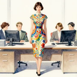 female in office dress. intricate, amazing composition, colorful watercolor, by ruan jia, by maxfield parrish, by marc simonetti, by hikari shimoda, by robert hubert, by zhang kechun, illustration, gloomy, volumetric lighting, fantasy