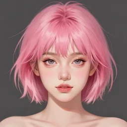 portrait of a young woman with a heart - shaped face and short pink spiky hair, 8 k, digital paint
