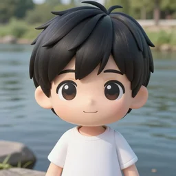 cute anime boy standing by a large river,detailed face,detailed eyes, digital art , highly detailed , high contrast, beautiful lighting, award winning , trending on art station, photorealistic, 8k