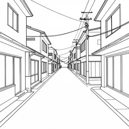 a 1 9 9 0 japanese empty street, line drawing, no - shadow, black and white, by makoto shinkai takashi takeuchi studio ghibli, akihiko yoshida