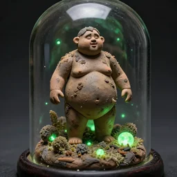 miniature 3d clay melt fat human dirty grime and fith in a glass dome covered in moldy substances glowing with greenacular surprises miniature 3d clay melt fat human dirty grime and fith in a glass dome covered in moldy substances glowing with greenacular surprises