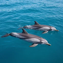 a pod of dolphins swimming through a warm tropical ocean, 4k photorealistic nature photography