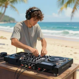 dj mixing on the beach, painting, Artstation