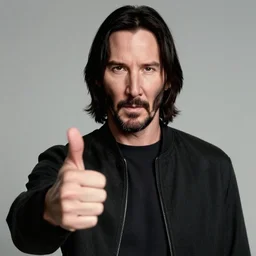 A photo of Keanu Reeves as Neo in The Matrix movie doing a thumb up to the camera in front on burning servers, servers in flames in the background, happy system administrator doing a thumb up, uncropped, full body, crispy, ultra detailed