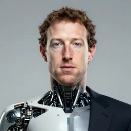 portrait of mark zuckerberg, half cyborg