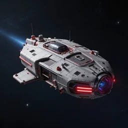 tiny spaceship, deep space exploration!!!, flying, the expanse tv series, industrial design, the final frontier, illustrative!!, punk!!!, (neon colors), space pirate, hyperdetailed, hyperrealistic, utilitarian cargo ship, underexposed, cinematic lighting, 4k, wide angle, beksinski