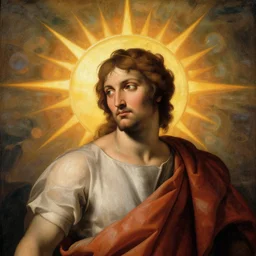 icarus and sun, hyperrealistic image, reastically, bokeh, rome painting