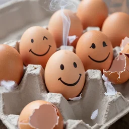 eggs with happy faces on them. they are happy to be smoking. cracked