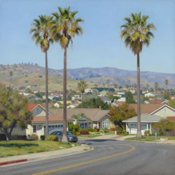 a painting of california suburb by peter ilsted