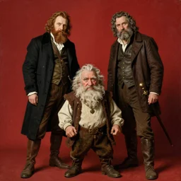 Solomon Joseph Solomon and Richard Schmid and Jeremy Lipking victorian genre painting portrait painting of a old rugged actor dwarf warrior from the hobbit , red background