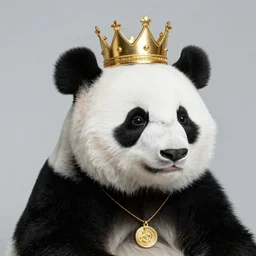 photorealistic panda with a gold crown, with a gold necklace, 4k, high fidelity, studio lightning