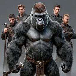 frightening gorillas warrior portrait, weapons in hand, art by artgerm, wlop, loish, ilya kuvshinov, tony sandoval. 8 k realistic, hyperdetailed, beautiful lighting