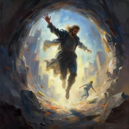the hand of God coming out of a portal hopping and time warping with reckless abandon, dramatic scene, masterpiece digital painting by Greg Rutkowski, Alex Grey, artstation, 4k wallpaper, pixar poster