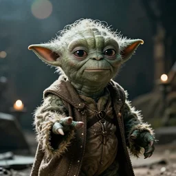 yoda as a dwarf king in lord of the rings, movie still, cinematic lighting, dramatic, octane render, long lens, shallow depth of field, bokeh, anamorphic lens flare, 8 k, hyper detailed, 3 5 mm film grain
