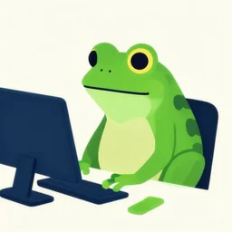 abstract art of a frog sitting behind a computer