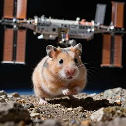 a hamster floating inside the international space station, realistic, professional photography, 4 k, sharp lens, focus, depth of field