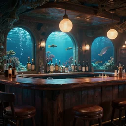 3 6 0 panorama hdr environment map of a bar under the sea photograph detail focus octane render