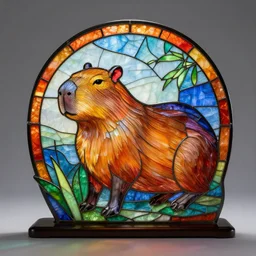 a beautiful stained glass sculpture of a capybara by louis comfort tiffany, colorful, 4 k, trending, unreal engine, ultra realistic render