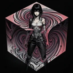 abstract art, graphic novel, whirl, psychedelic, by goro fujita, dot art, cube, epic, photorealistic dramatic anime girl, massive, omnidimensional, design concept art, dark mode, by cory loftis, scary art, counter strike, quasi regular,