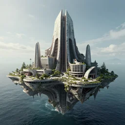 abandoned by le corbusier, extraterrestial architecture island myst assassin's creed tokyo sea, archdaily, wallpaper, highly detailed, trending on artstation.