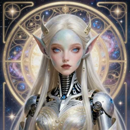 detailed realistic beautiful young cher alien robot as queen of andromeda galaxy portrait by marco mazzoni, art nouveau, symbolist, visionary, baroque, giant fractal details. horizontal symmetry by zdzisław beksinski, iris van herpen, raymond swanland and alphonse mucha. highly detailed, hyper - real, beautiful
