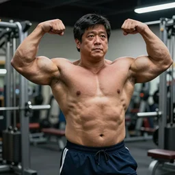 bongbong marcos as gigachad flexing at the gym, muscular, on steroids,
