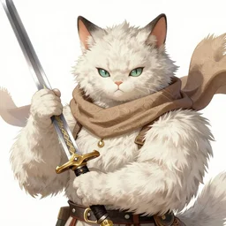 whimsical fluffy guardian of hiyabusa square holding sword, scarf, close up, details, sharp focus, elegant, highly detailed, illustration, by jordan grimmer greg rutkowski wlop maya takamura scott m fischer, intricate, trending artstation, pixiv, digital art