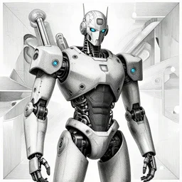 Geometrically surreal Robot extremely high detail, photorealistic, intricate line drawings, dotart, album art in the style of James Jean