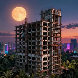 a beautiful very detailed highly detailed building unfinished building abandoned industrial architecture asylum architecture nature urbex by daniel burnham, futuristic at dawn lightpaint alien morning sun neon signs forest sunset tokyo magic realism synthwave at dusk uv light darkacademia tron, archdaily, wallpaper, highly detailed, trending on artstation.