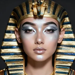 closeup portrait of a girl with pharaoh royal liquid silver makeup, studio light, by terry richardson, 8 5 mm