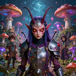 4 k headshot portrait of a psychedelic demonic anthropomorphic insect knight with mushroom themed clothes, magic mushroom village in background by jeff easley, award winning, stylized neon, post - processing, masterpiece, superb resolution. in the art style of junji ito and greg rutkowski. detailed mushroom city in background. hyper realistic anime. perfect art. dalle 2