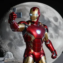 Iron Man is taking a selfie on the moon