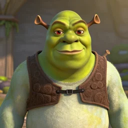 render of shrek with red eyes, high quality, portrait, artstation, beautiful lighting, 4k