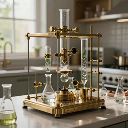 cannabis science experiment in controlled environment in someone's kitchen, luxury beakers glass steampunk equipment, caustics, glassware, natural sunlight, cinematic, octane render 4 k trending on artstation trending on artgerm