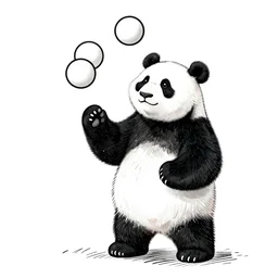 panda juggling three balls, fineliner doodle
