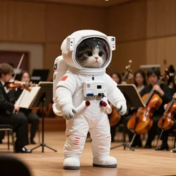 cat astronaut attends a symphony performance