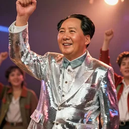 A still of Mao Zedong wearing a disco suit in Saturday Night Fever